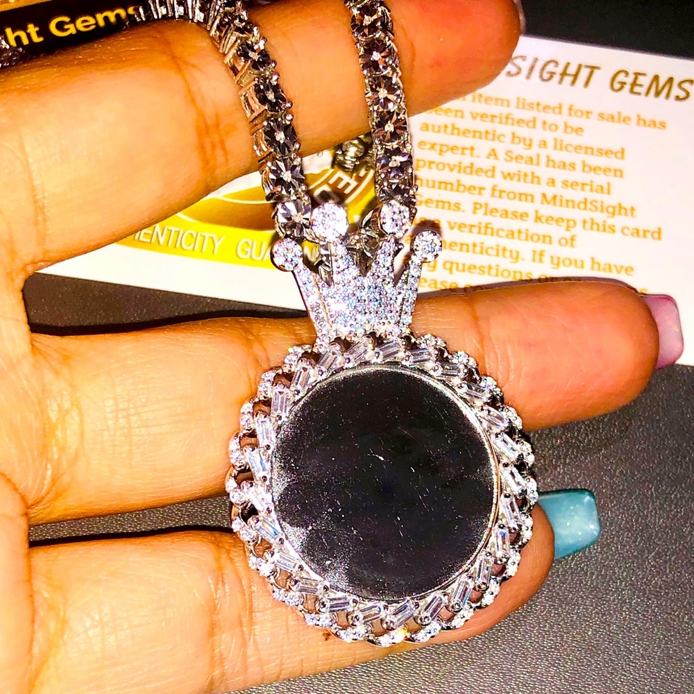 Real diamond tennis chain with custom made stunning 2 way memory charm pendant